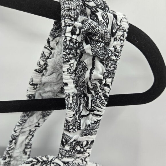 Japna White Black Tropical Leaves Lined Retro Cotton/Flax Blend Crop Top Large - Picture 4 of 6